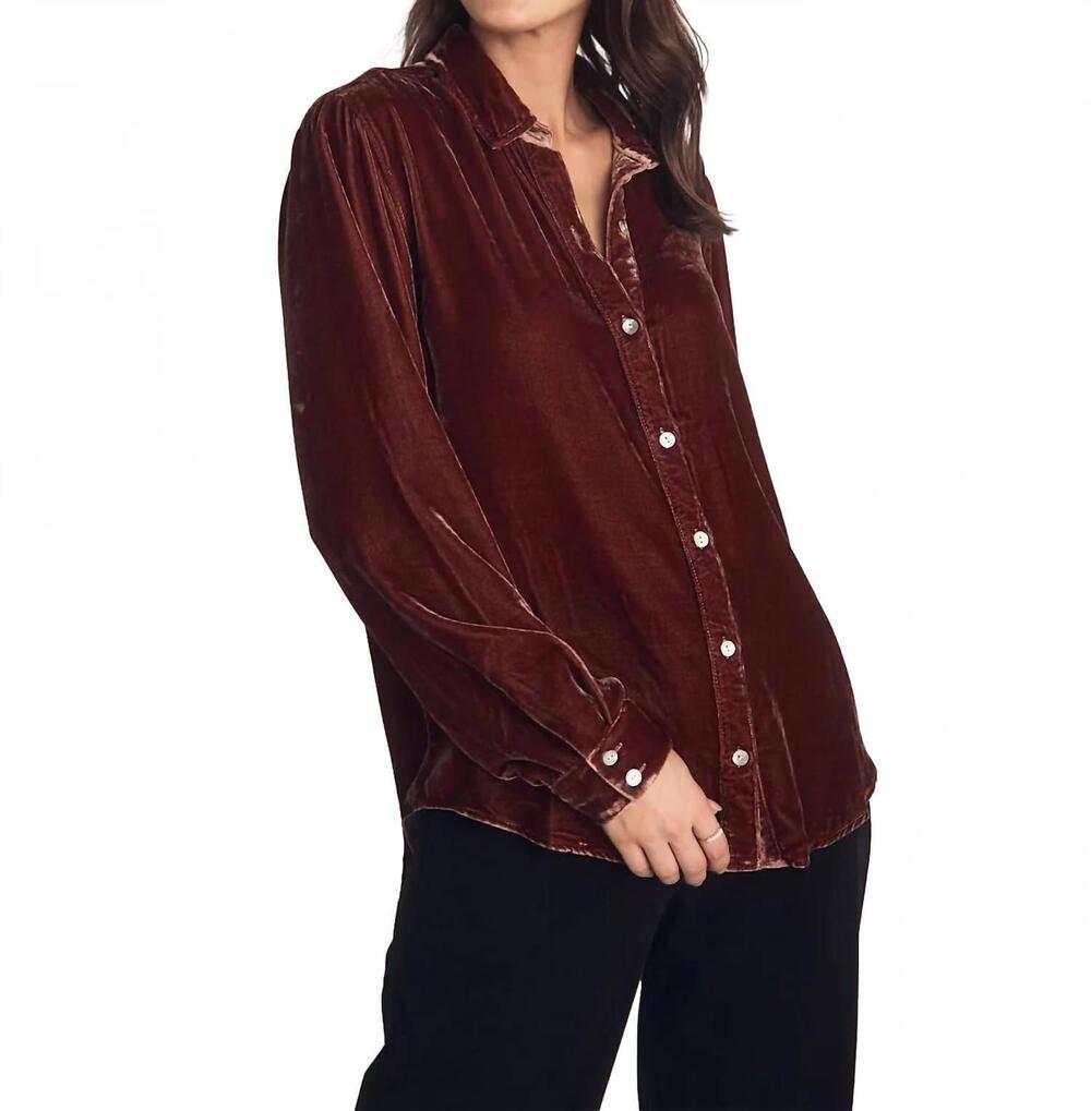 NEW BELLA DAHL velvet long sleeve clean shirt in amber honey